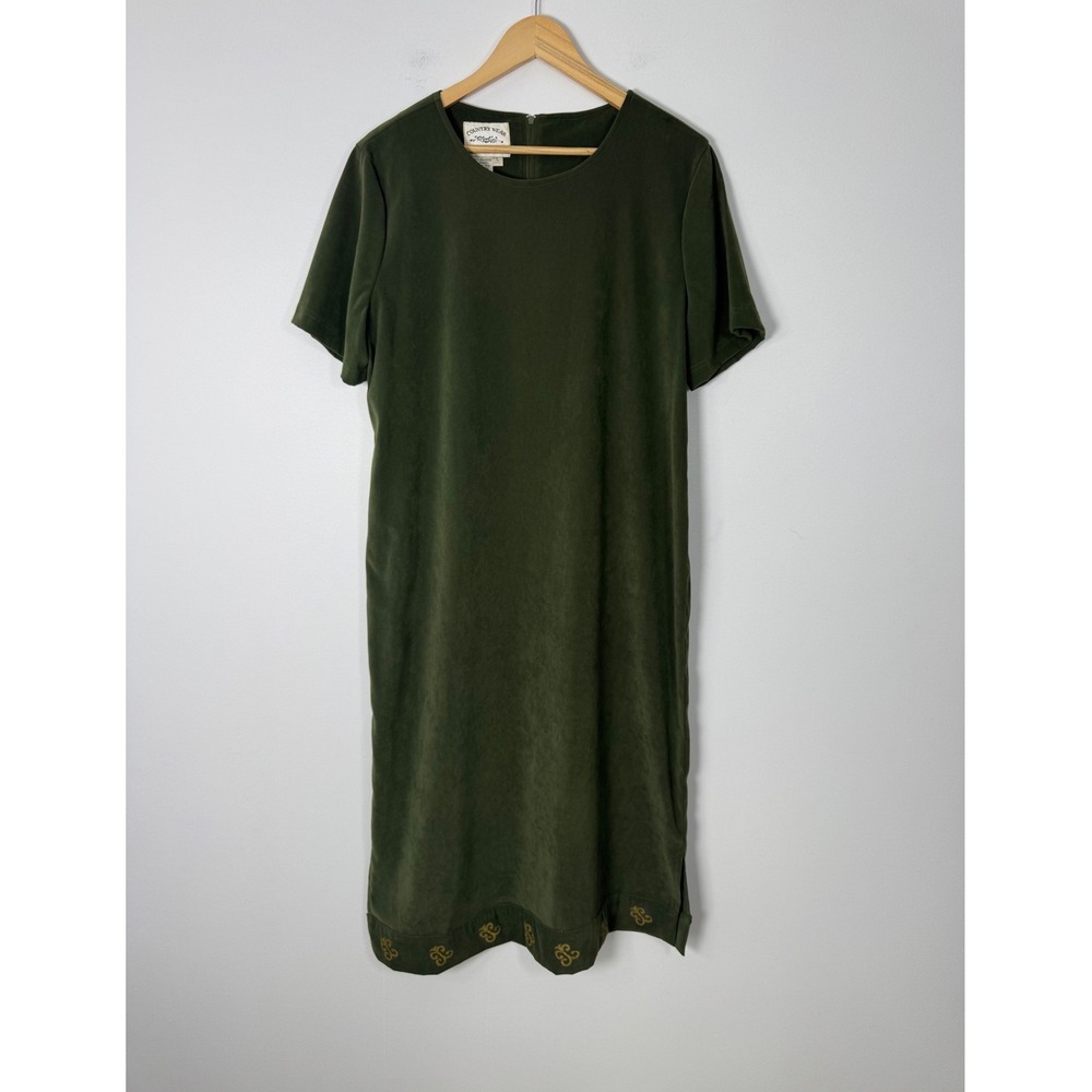 Earthcore Country Wear Casuals Women L Shift Dress Green‎ Faux Suede Embroidered